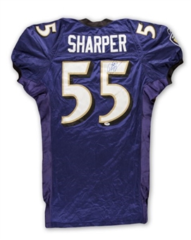 2001 Jamie Sharpers Baltimore Ravens Game Worn and Signed Home Jersey (Sharper LOA)